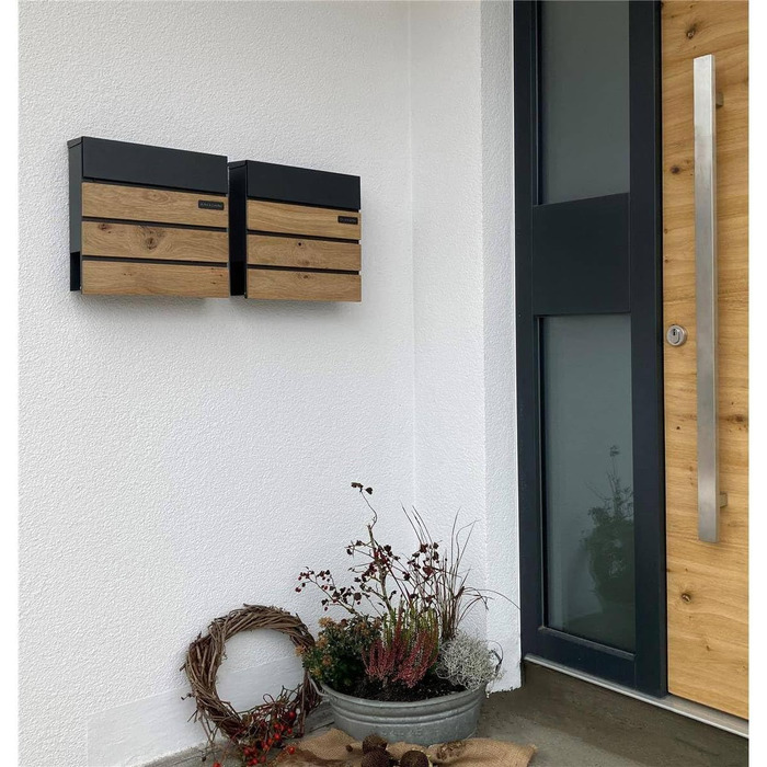 Поштовий ящик Metzler Anton антрацит з дерев'яною текстурою, настінний, з відділенням для газет та гравіюванням імені