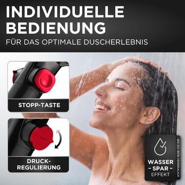 LOBENSWERK Shower Head with Filter [3 Modes - incl. Booster] Water-Saving Shower Head with Mineral Pearls | Hand Shower, Shower Head, Shower in Black incl. Tool, Replacement Pearls & Stainless Steel Plate (Matte Black)