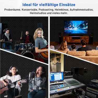 Акустичний поролон для шумоізоляції, звукопоглинаючі панелі 7.5 x 30 x 30 см, самоклеючі шумоізоляційні плити (24 шт) + 150 двосторонніх клеячих подушок