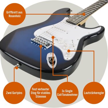 Електрогітара 3rd Avenue XF 4/4 Ultimate Kit з підсилювачем 10W, тюнером, аксесуарами та чохлом (блакитна)
