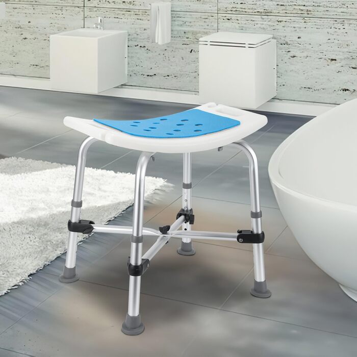 Ansobea Shower Stool for Seniors, Bath Stool, 7-Level Height Adjustable, 41-56 cm, Shower Chair with U-Shaped Hygiene Cutout, Bathroom Stool, Stable for the Shower (Type 5 Reinforced Space)