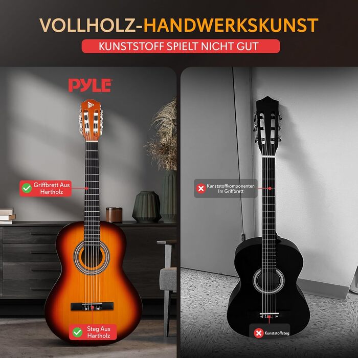 Акустична гітара Pyle для початківців, 3/4 розміру, інструмент для дітей та дорослих, 91.4 см, Sunburst, глянцевий