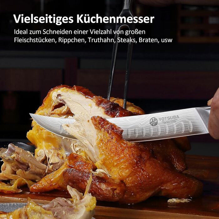 Японський кухонний ніж YOTSUBA 22см, професійний шеф-ніж з високоякісної сталі, ергономічна ручка, для приготування їжі