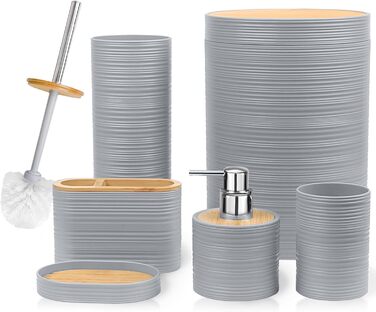 CERBIOR Набір аксесуарів для ванної кімнати, 6 шт., бамбуковий набір для ванної, з дозатором для мила, тримачем для зубних щіток, стаканчиком для зубних щіток, мильничкою для декоративної поверхні та подарунком для дому