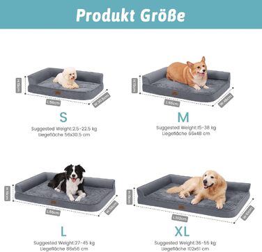 COZY KISS Orthopedic Dog Bed, 19cm Thick Dog Sofa for Medium-Sized Dogs, Removable and Washable Dog Couch, Non-Slip Bottom, Waterproof Inner Lining (Gris-L-Type, L(107 * 76 * 19CM)) (Gray-L-Type, M(91*69*19CM))