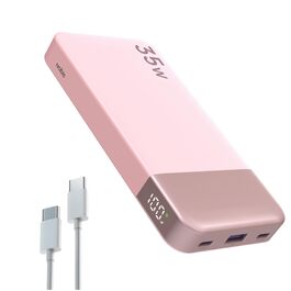 Power Bank NOBIS 35W 10000mAh з цифровим дисплеєм, USB-C, PD, QC, рожевий