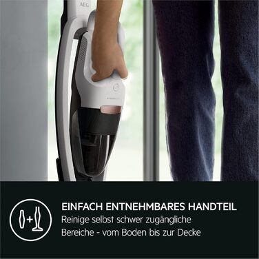 AEG HYGIENIC 5000 AS52HP25SH Cordless Vacuum Cleaner / 2in1 / Pleasantly Quiet at 80 dB(A) / 58% Recycled Material / Up to 55 Minutes of Runtime / Automatic / Self-Standing / Suitable for All Floors / Includes Accessories, White Model 2023 25.2V White Complete Accessories