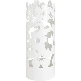 Підставка для парасольки Baroni Home - сучасний дизайн, металева, з квітами, 2 гачки, знімний контейнер, білий (19 x 19 x 49 см)