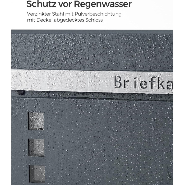 Поштовий ящик SONGMICS з персоналізованим гравіюванням, номерний знак, сучасний антрацитово-сріблястий, з замком та вікном для газет
