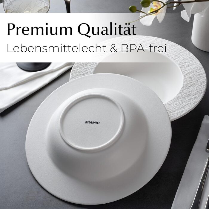 MIAMIO Набір посуду 16 предметів / Сучасний керамічний посуд / Набір посуду на 4 особи - Колекція Oasis (16 шт) / Білий посуд з суповими тарілками (16 шт)