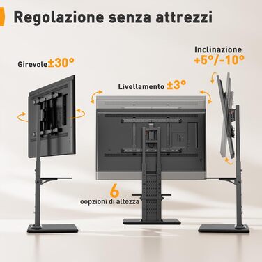 Підставка для телевізора Perlegear з кріпленням для 32-86 дюймів, до 60 кг, з отвором для кріплення та 6 положеннями по висоті, з дерев'яною основою, VESA до 600x400 мм, PGFS13