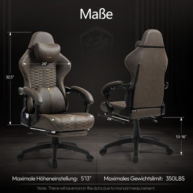 Ігровий крісло Dowinx Big and Tall з масажем попереку, підставка для ніг, ергономічне, PU шкіра, 180 кг (Жовтий)