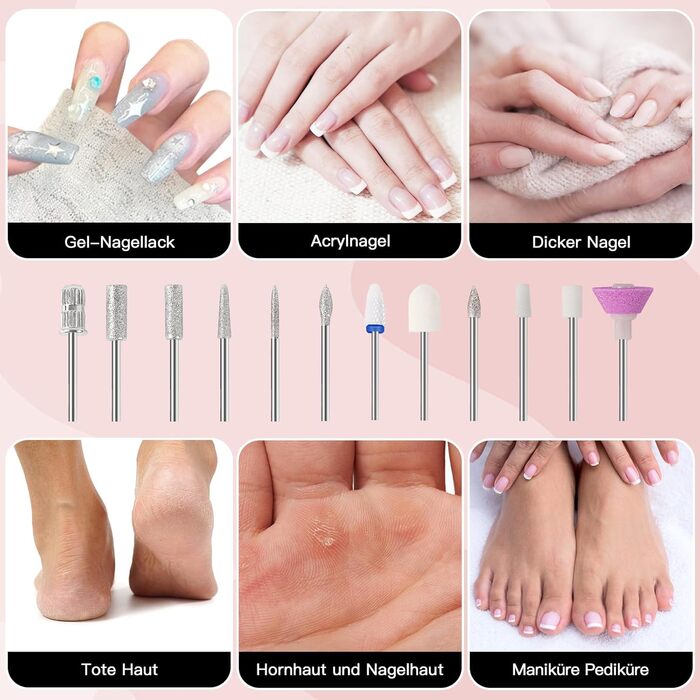 Електричний набір для манікюру та педикюру 12 в 1 бездротовий для гелевих, акрилових та натуральних нігтів (сірий)