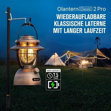 OLIGHT Olantern Classic 2 Pro Camping Lamp 300 LM, LED Lantern in Retro Style with Stepless Dimming, Emergency Power Bank USB Rechargeable, for Camping, Garden, Power Outages, Halloween Decoration, Hiking