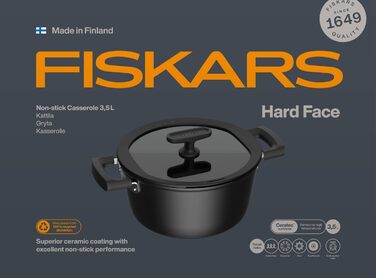 Каструля Fiskars Hard Face з кришкою, 1,8 л, 18 см, антипригарна, алюміній, для всіх плит
