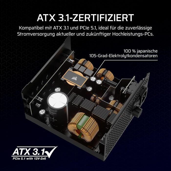 Блок живлення Corsair RM850x (2024) 850W — повністю модульний, ATX 3.1, PCIe 5.1, низький рівень шуму, чорний
