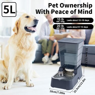 5L Automatic Pet Feeder & Waterer - Dog & Cat Food & Water Dispenser Set (Dark Gray)