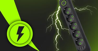 Мережева стрічка Retoo з 3 USB, 5 розеток, вимикачем та 5м кабелем, захист від перенапруги 2500W/10A, з вилками, для смартфонів, ноутбуків, дому, кухні
