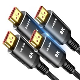 HDMI 2.1 Кабель SNOWKIDS 3 метри (2 шт.), 8K 10K, 48Gbps, Highspeed, HDR, HDCP 2.2/2.3, сумісний з RTX 3080, PS5, X-Box, проекторами, чорний