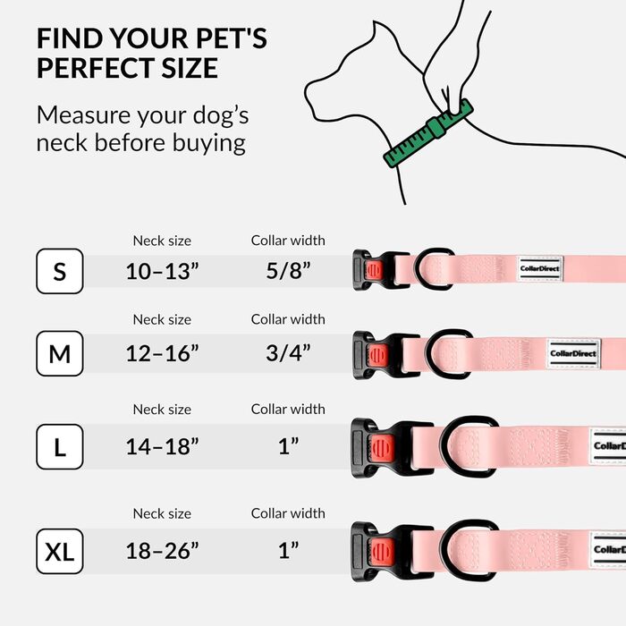 Водонепроникний нашийник для собак CollarDirect, регульований, силікон та пластик, стійкий до запахів, легко чиститься, з безпечною застібкою, для маленьких, середніх та великих собак (XL (45-66 см), Babyrosa)