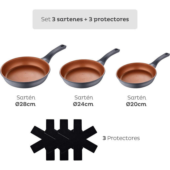 Набір сковорідок San Ignacio Bronze лита алюмінієва з антипригарним покриттям 28x28x4.5 см, 3 шт. для всіх типів плит