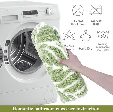 Довгий килимок для ванної з візерунком «Листя» U-подібний, протиковзкий та гігроскопічний декоративний килим у ванну кімнату та спальню (шалфейно-зелений, 1.8 x 2 фути)