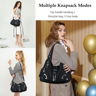 Сумка жіноча Angel Kiss Hobo через плече, чорна, PU шкіра, багато відділень