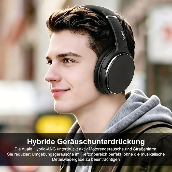 Бездротові навушники з активним шумозаглушенням Srhythm NC25, Bluetooth, Hi-Fi звук, глибокий бас, NFC, вбудований мікрофон, чорні