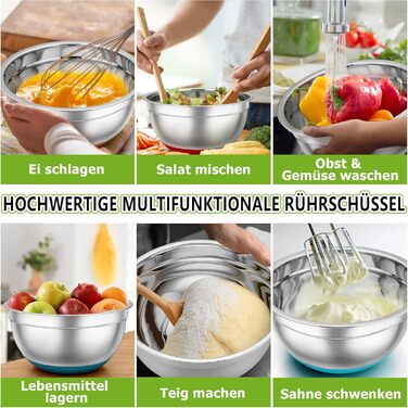 TEAMFAR Mixing Bowl Set, 7-Piece Stainless Steel Bowl Salad Bowl Set with Airtight Lids and Silicone Bottom, Nesting & Dishwasher Safe, 0.7L / 1.2L / 1.5L / 2.5L / 2.8L / 3.5L / 6.5L, assorted colors