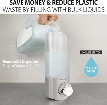 Дозатор для мила, гелю для душу та шампуню Better Living, хром, ABS-пластик, білий, однокамерний