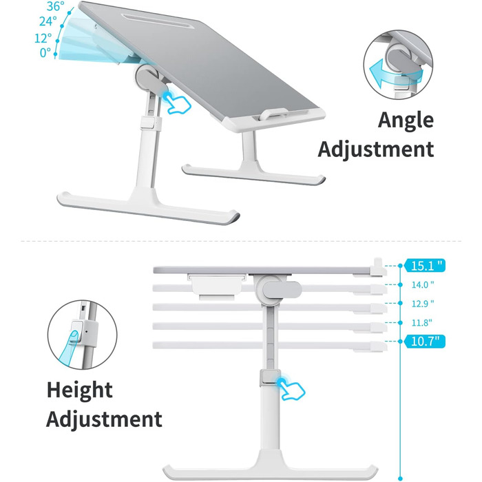 Підставка для ноутбука SAIJI: регульований стіл з PVC-шкіри з шухлядою для зберігання. Підходить для дивану, софи та підлоги.