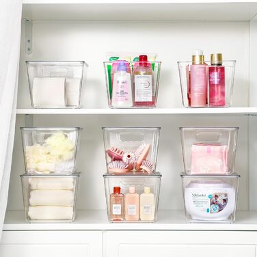 Vtopmart 6-Piece Storage Boxes with Lid, Stackable Plastic Boxes for Kitchen Storage & Organization, Perfect for Bathroom, Closet, Kitchen, Refrigerator, Closet Organization (L)