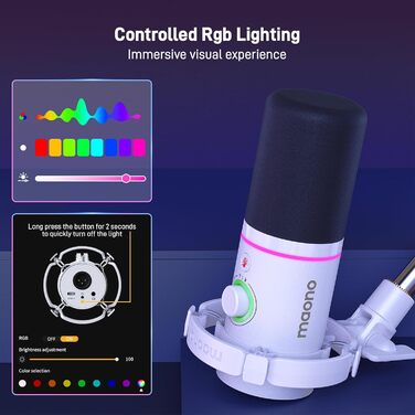 Мікрофон MAONO PD200XS XLR/USB з підсвічуванням RGB, комплект з кріпленням, програмним забезпеченням та регулятором гучності для запису, стрімінгу, геймінгу та Mac/PC