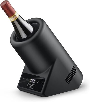 CASO VinoCase Black Single Bottle Wine Cooler - Quiet Operation, 5-18°C Temp