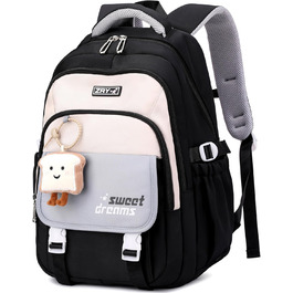 Шкільний рюкзак Makukke для підлітків, дівчаток 5 класу, 30L, водонепроникний, з милим брелоком (чорний)