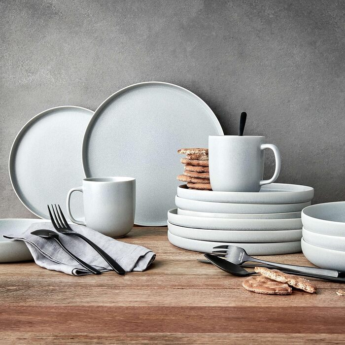 Набір посуду BUTLERS Atlantis для 4 осіб (12 предметів) | Тарілки, миски, чашки | Кераміка, сірий колір, стиль бохо, безпечно для мікрохвильовки та посудомийної машини