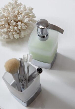 EMCO Loft Glass Holder with 1 Glass - Elegant toothbrush holder made of aluminum and crystal glass, high-quality matte and satin finish (Soap dispenser with pump, freestanding, Black)