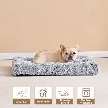 М'яке ліжко для собак EHEYCIGA, 60x45 см, сіре, з довгим плюшем, неслизьке, для маленьких собак