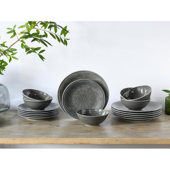 Набір посуду CreaTable Serie Orient Mandala 18 предметів, порцеляновий, для мікрохвильової печі та посудомийної машини, виготовлено в Європі