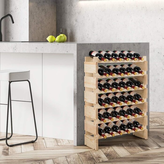 COSTWAY Wooden Wine Rack, Stackable, Bottle Rack for 36 Bottles, Wine Stand with 6 Levels, Wooden Shelf, Bottle Holder for Kitchen, Dining Room, Bar, Cellar, 63 x 28 x 85 cm