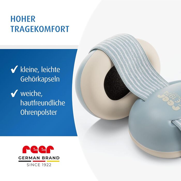 Навушники для захисту слуху Reer SilentGuard для немовлят, блакитні. Безпечні, м'які, легкі, з можливістю регулювання під ріст дитини.