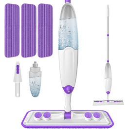 Швабра з розпилювачем, швабра для підлоги з розпилювачем, набір швабр з 3 змінними мікрофібровими накладками, підходить для одноразових накладок, біла швабра з резервуаром для води