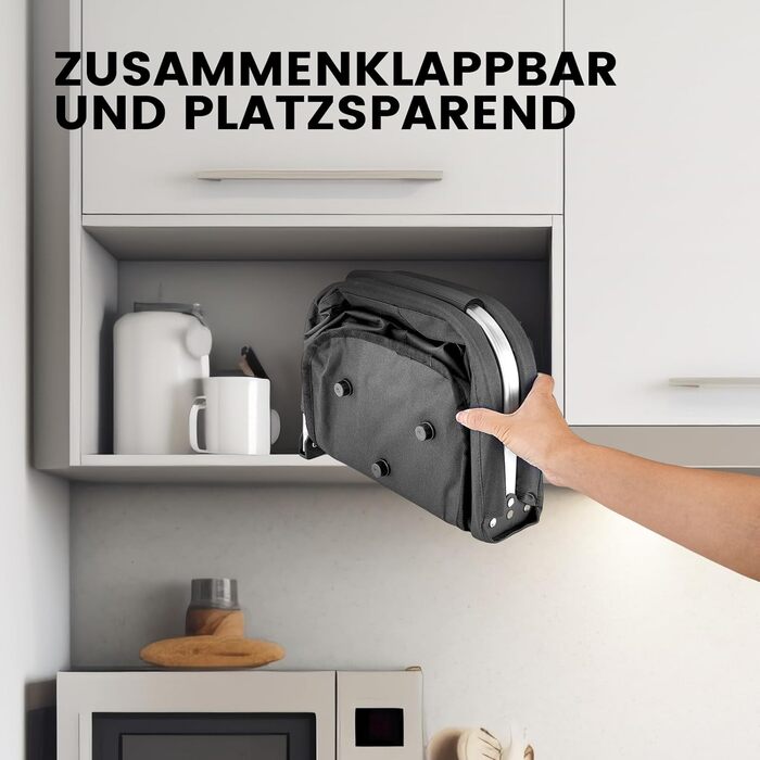 Складаний кошик для покупок на 30 літрів з 4 стійкими ніжками | Міцний кошик для перенесення та пікніків | Великий сімейний кошик (46x27x25 см) | З м'якими ручками | Для покупок, подорожей, кемпінгу (30л, сірий)