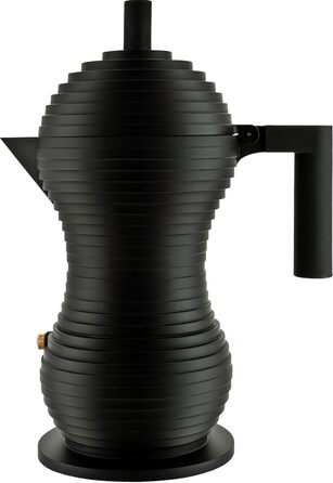Alessi Pulcina MDL02/6 BB - Design Espresso Coffee Machine, made of cast aluminum with handle and knob made of PA, 6 cups, Black, 20 cm