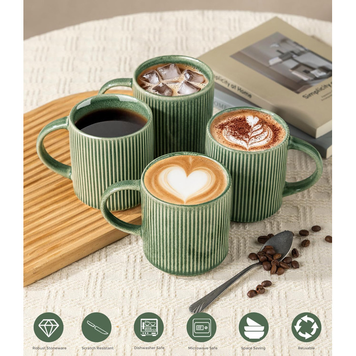 Набір посуду GBhome з реактивної глазурі для 6 осіб, 18 предметів. Ручна робота, керамічний посуд, безпечний для мікрохвильової печі та посудомийної машини. Глибокий зелений колір (Immergrün). Включає 6 чашок.