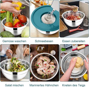 Миска Joyfair 4,5 л з нержавіючої сталі з кришкою, набором терок для приготування їжі, миска для салатів, посудомийна машина - блакитна