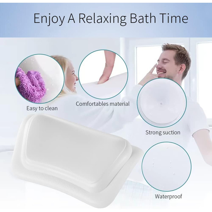 Lonkenn Bathtub Pillow, Ergonomic Bath Pillow, Stylish PU Bath Pillow with Suction Cups, Waterproof Bathtub Cushion, High-Quality Non-Slip Bath Pillow, Bathroom Accessories, for Bathtub, Spa White