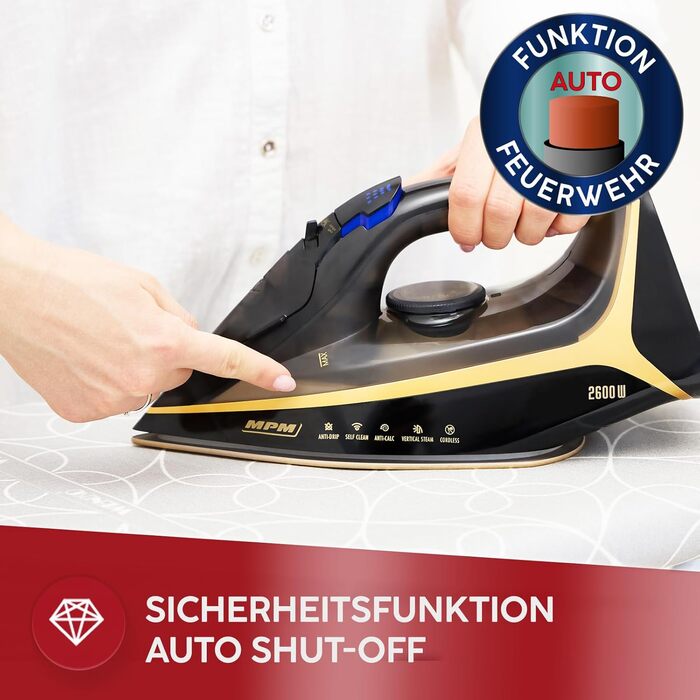 Пароочисник MPM MZE-26 бездротовий з керамічною підошвою, 2600 Вт - Anti-Drip, Self-Clean, LED-дисплей, 2 режими, з/без кабелю