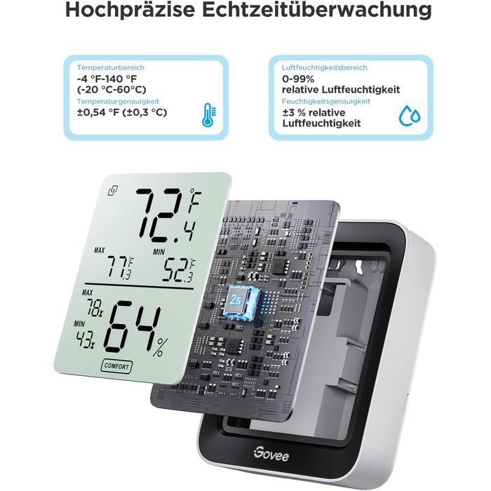 Govee Thermometer Hygrometer, Mini LCD Digital Thermometer Hygrometer Indoor with Notification Alarm, Precise Hygrometer Temperature with APP, Data Storage for Greenhouse Wine Cellar (3 pack)