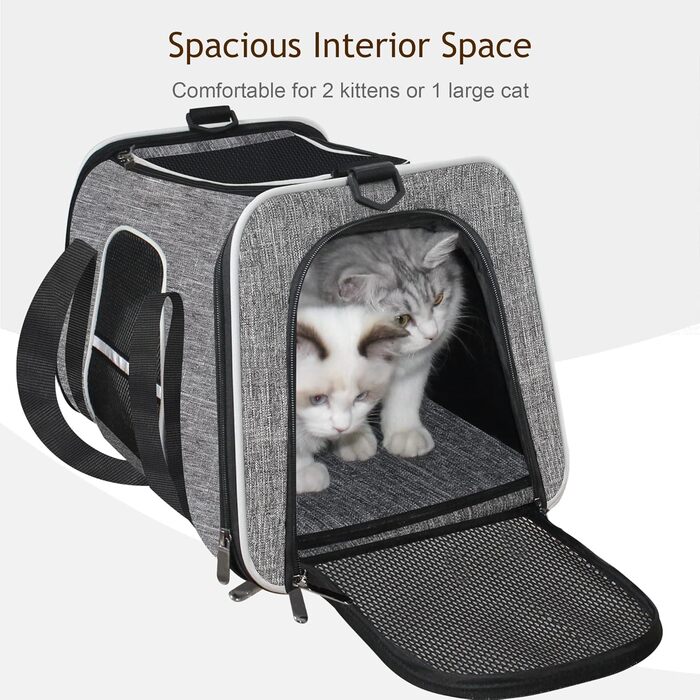 Транспортна сумка для котів HiCaptain, складана, з плечовим ременем, м'яко стьобана, переноска для собак та цуценят до 7 кг (Рожевий), 46 x 29 x 30 см (Сірий)